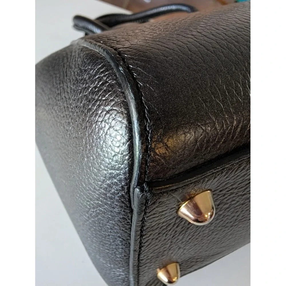 Mario Valentino Black Pebble Leather Studded Satchel Crossbody Bag Made in Italy